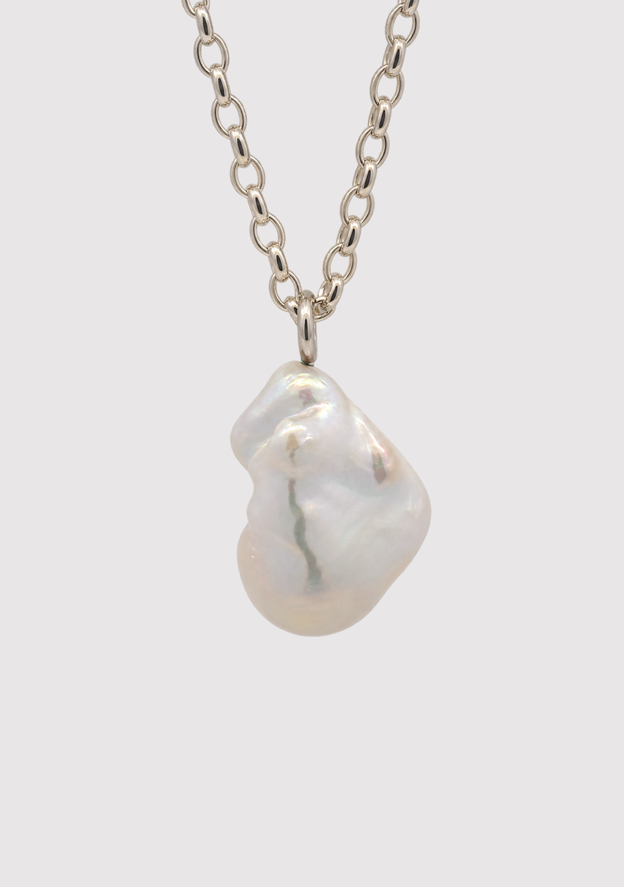Silver 18mm White Baroque Freshwater Pearl Pendant