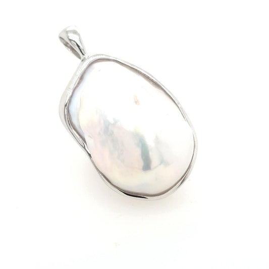 Silver 18mm White Baroque Freshwater Pearl Pendant