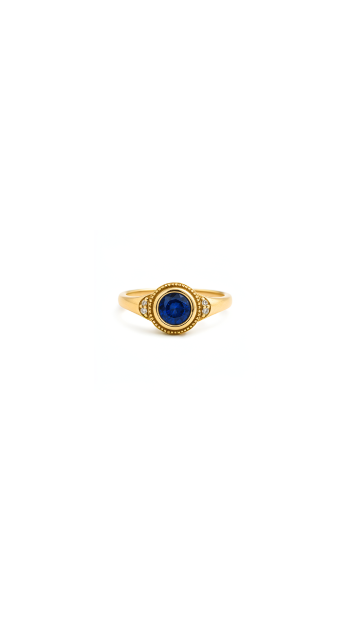 Sapphire & Diamond  Bezel Set Signet Style Ring in 9ct Yellow Gold