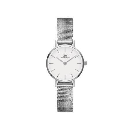 Daniel Wellington 24mm Silver Petite Pressed Mesh Strap Watch with White Dial