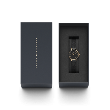 Daniel Wellington 24mm Rose Gold Plated Petite Pressed Ashfield Mesh Strap Watch with Black Dial