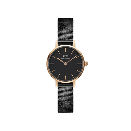 Daniel Wellington 24mm Rose Gold Plated Petite Pressed Ashfield Mesh Strap Watch with Black Dial