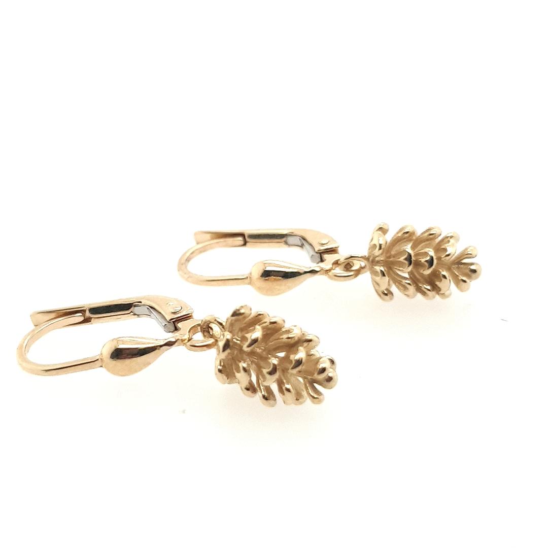 9ct Yellow Gold Pine Cone Hoop Lever Back Earrings