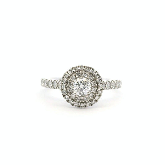 18ct white gold Diamond double halo ring with diamond set shoulders