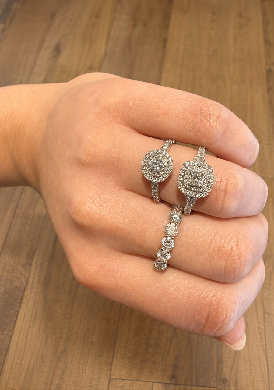 18ct White Gold 0.23ct Centre Round Brilliant Diamond with 0.51ct Accent Double Halo & Shoulder Diamond Ring