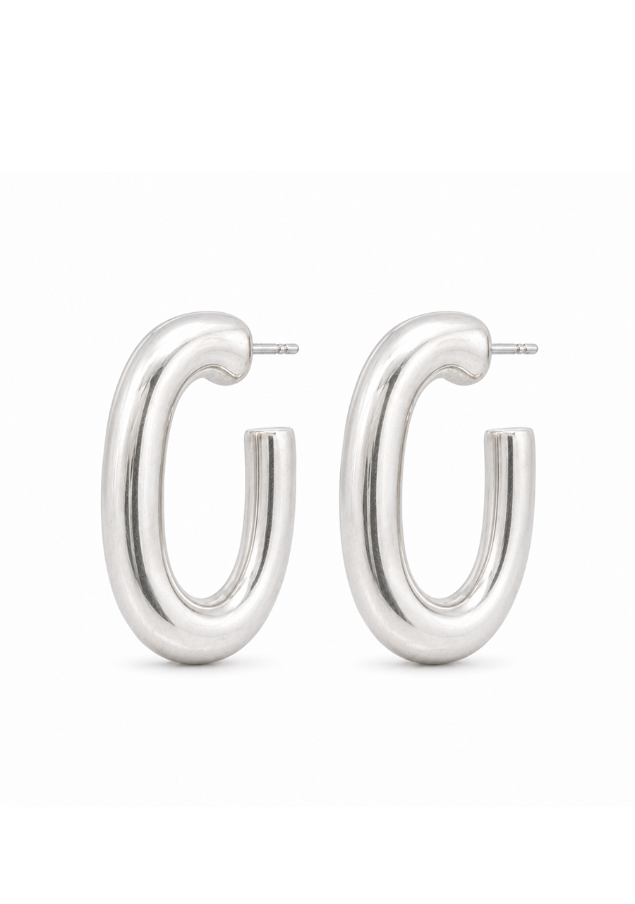Sterling Silver Thick Semi Circle Stud Half Hoop Earring