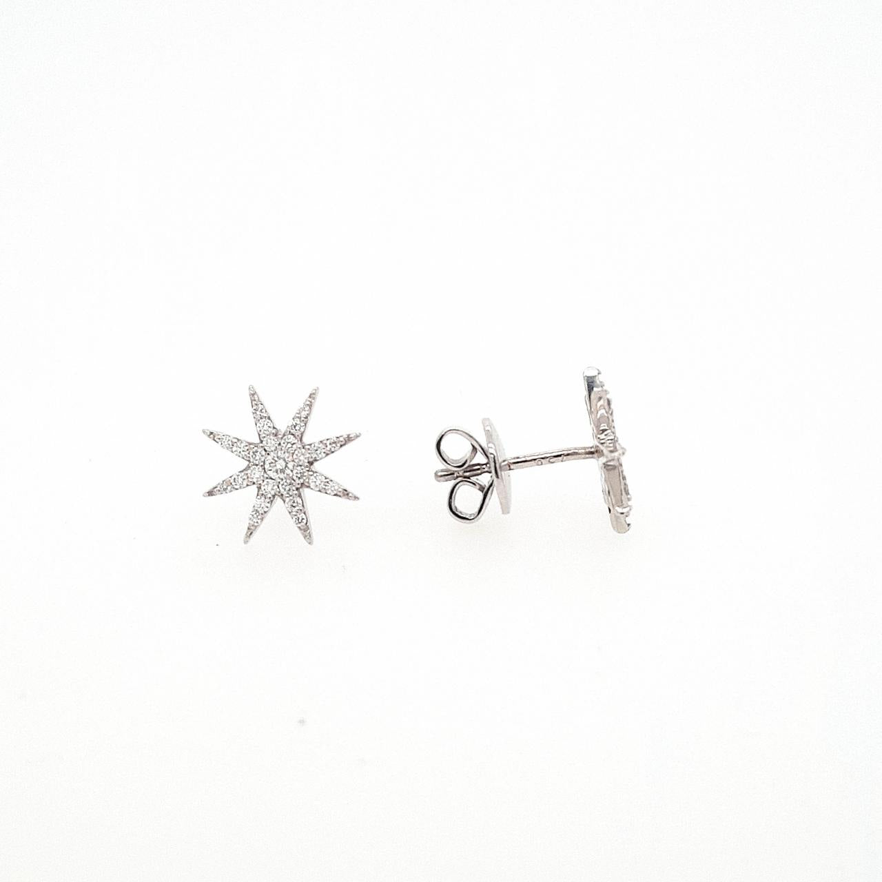 Diamond Earrings - 18ct White Gold 0.19ct Round Brilliant Diamond Star Stud Earrings