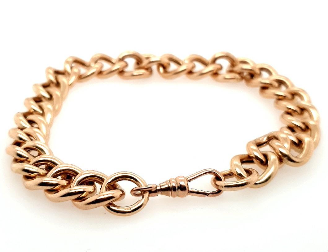 Estate 9ct Rose Gold Hollow Rounded Curb Link 23cm Bracelet