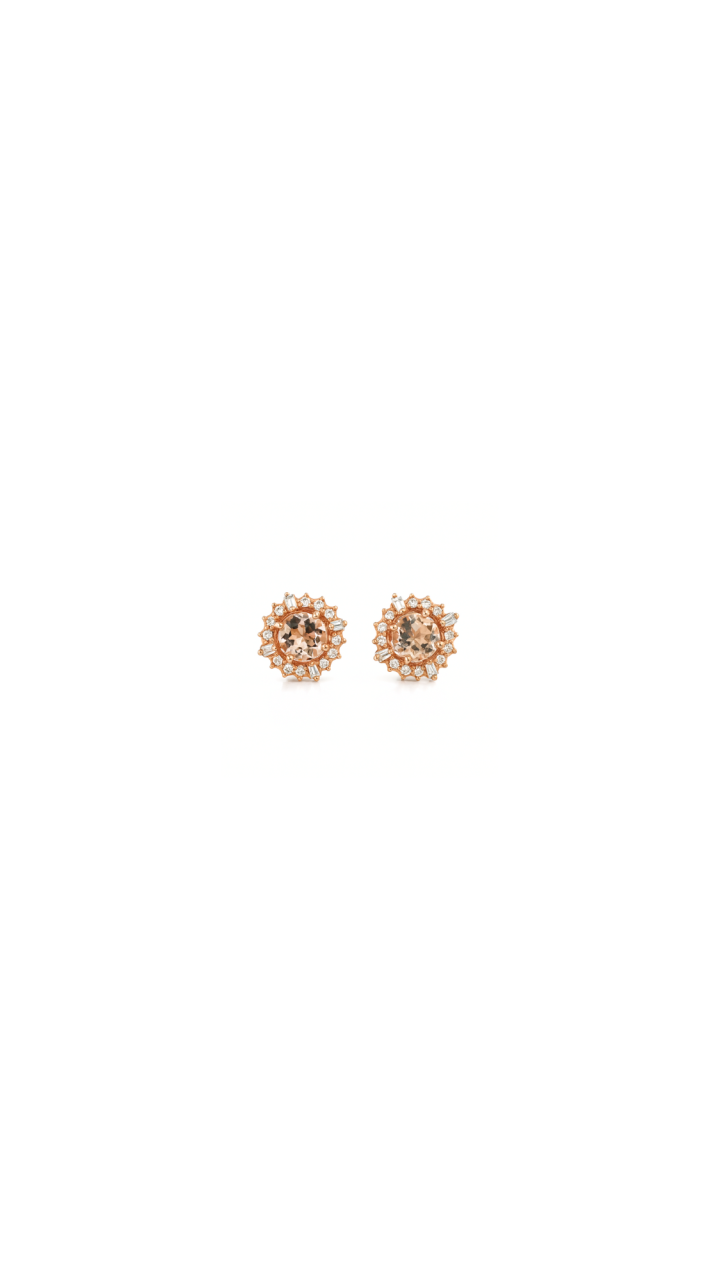 Morganite & Diamond Cluster Earrings in 9ct Rose Gold