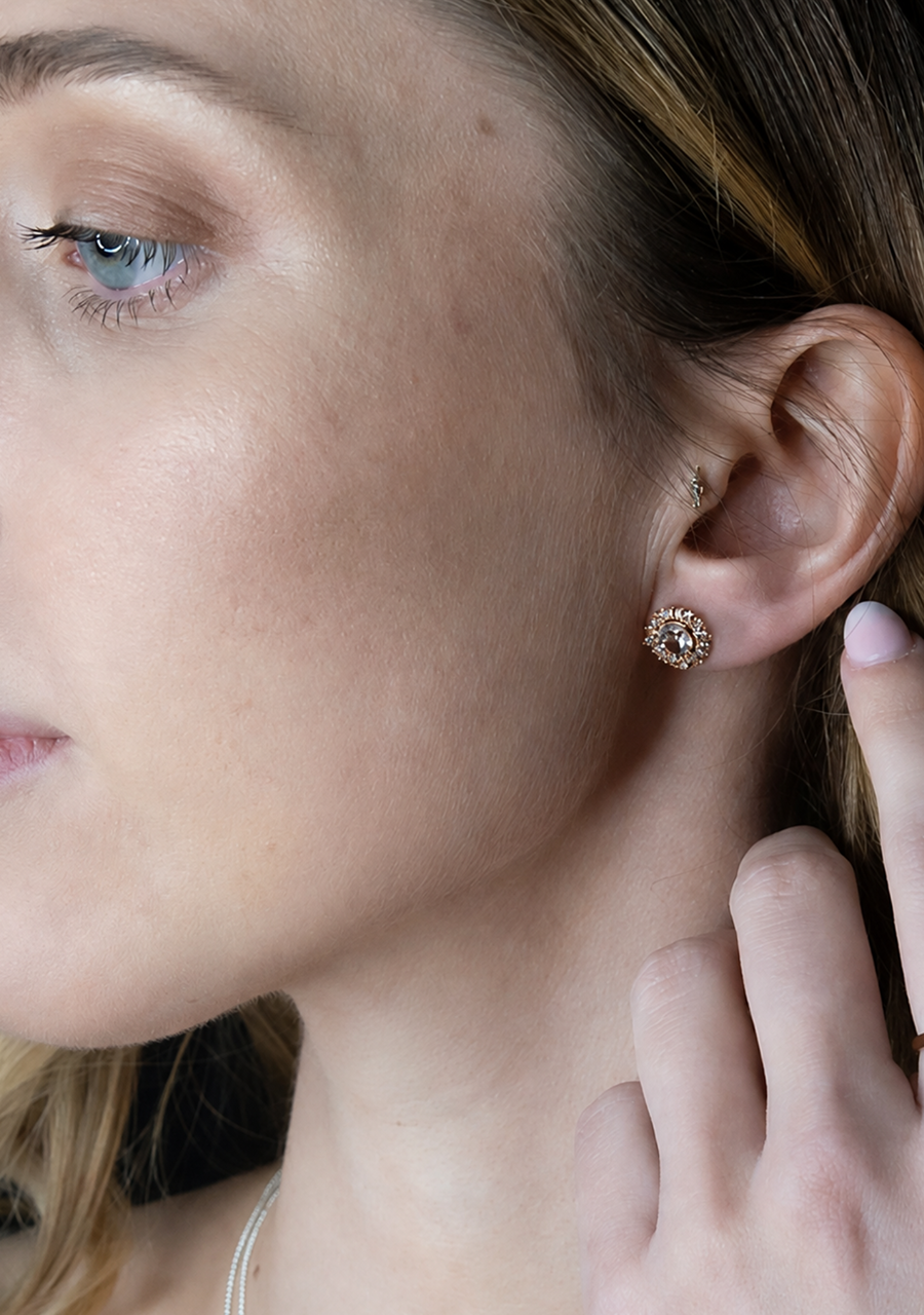 9ct Rose Gold Morganite & Diamond Mixed Shape Cluster Stud Earrings