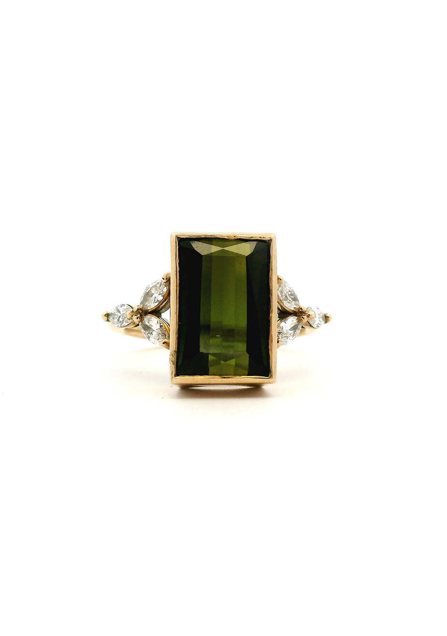 Tourmaline & Marquise Diamond 9ct Yellow Gold Ring