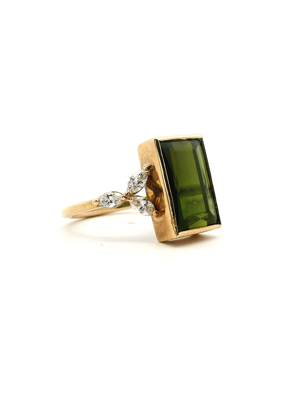 Tourmaline & Marquise Diamond 9ct Yellow Gold Ring