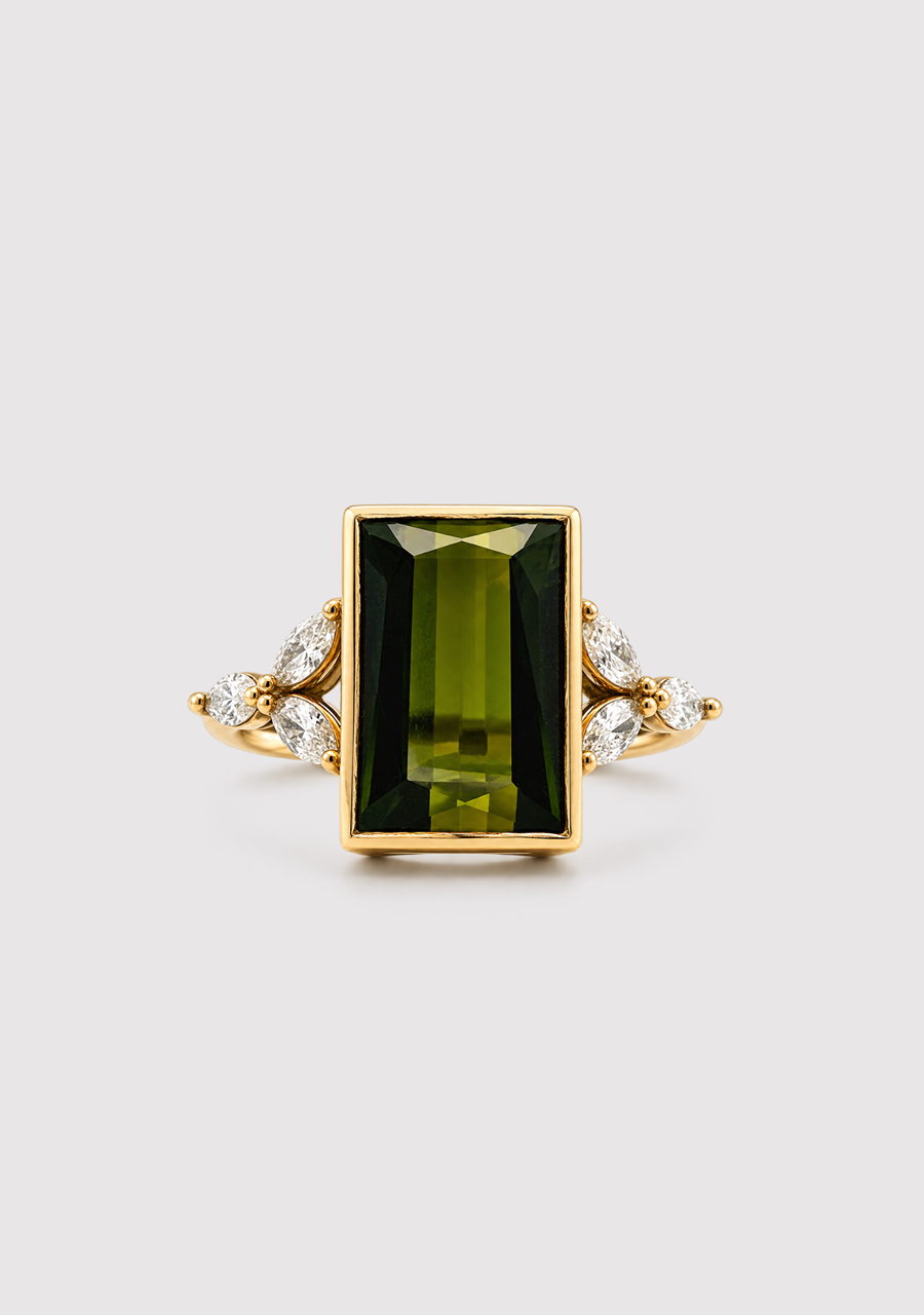Tourmaline & Marquise Diamond 9ct Yellow Gold Ring