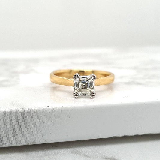 18ct Yellow Gold 1.00ct Asscher Cut Diamond Claw Set Solitaire Ring