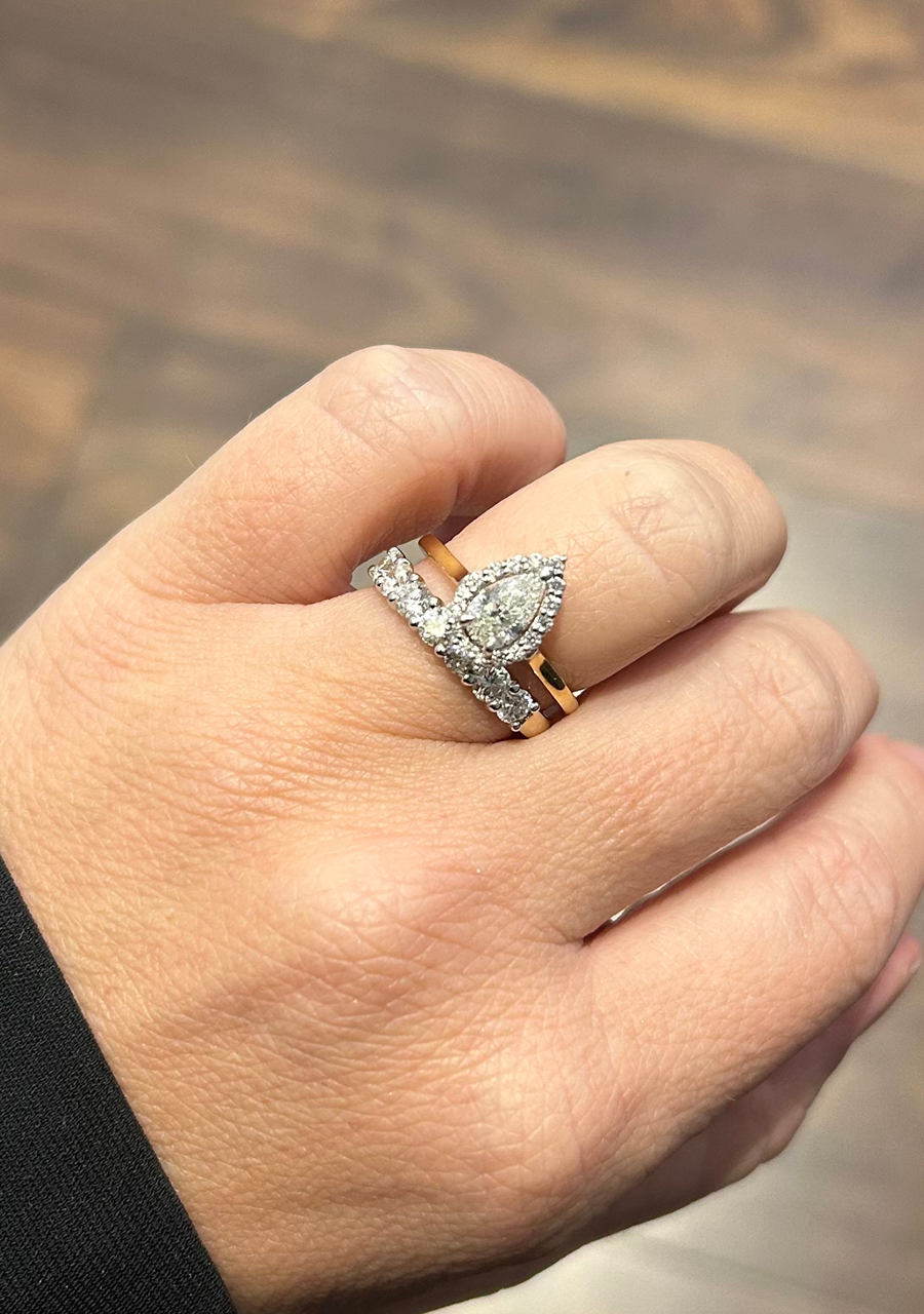 18ct Two-Tone Gold Pear-Cut Diamond Halo Ring