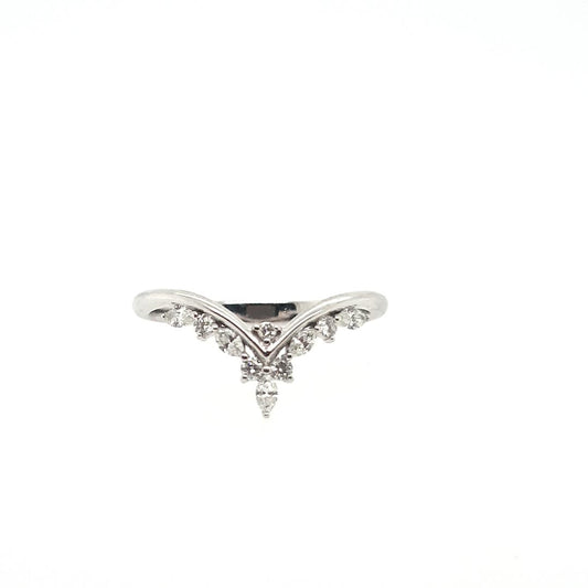 18ct White Gold Diamond Fancy V-Shaped Band Ring