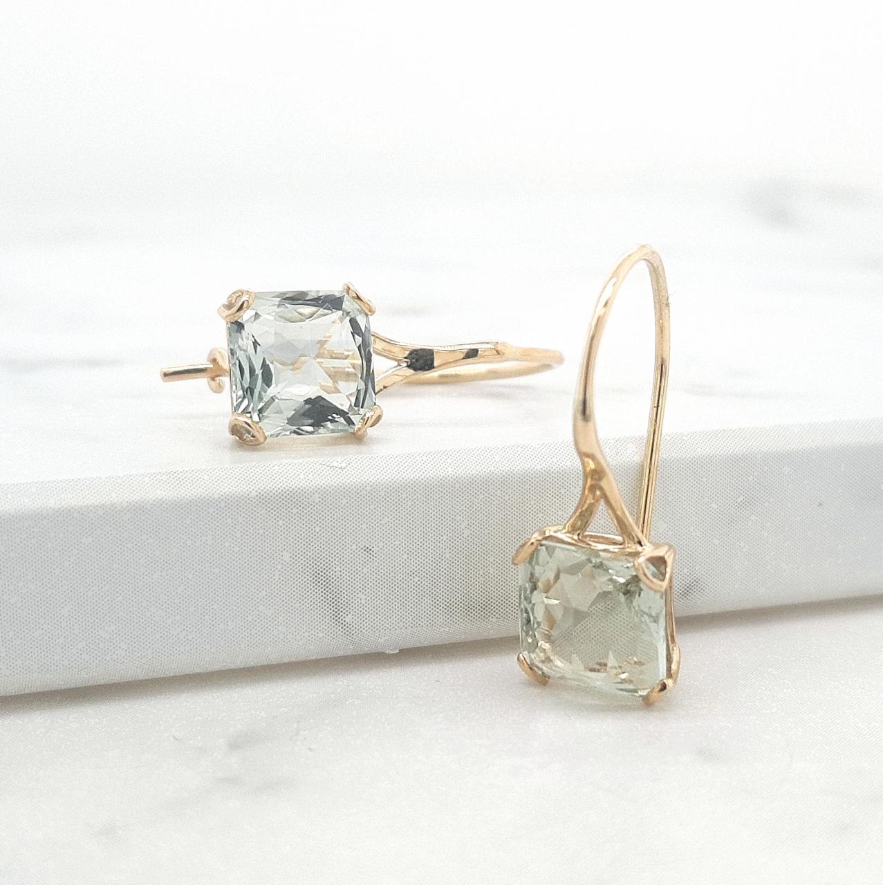 Amethyst 9k Yellow Gold Claw Set Hook Earrings