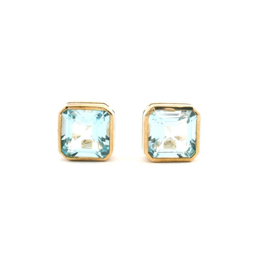 9ct Yellow Gold 4.15ct Octagonal Blue Topaz Bezel Set Stud Earrings