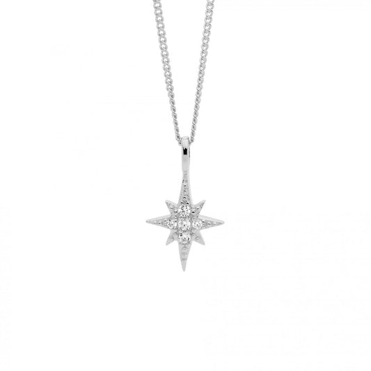 Ellani Sterling Silver White Cubic Zirconia Star Pendant Necklace