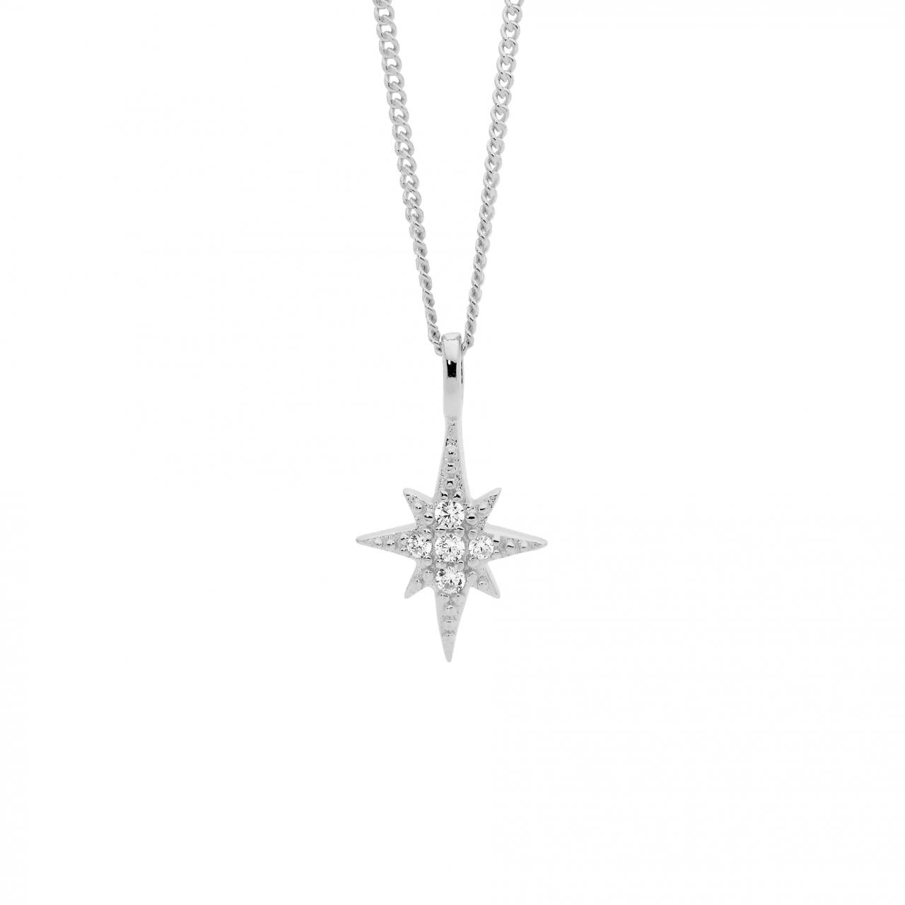 Ellani Sterling Silver White Cubic Zirconia Star Pendant Necklace