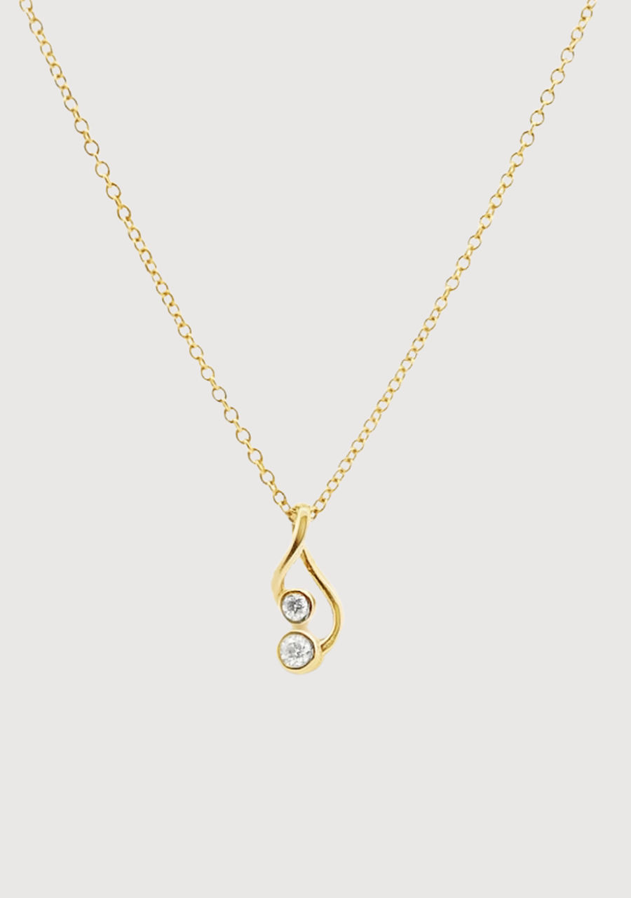 14ct Yellow Gold 0.07ct Round Brilliant Diamond Bezel Set Pendant & Necklace