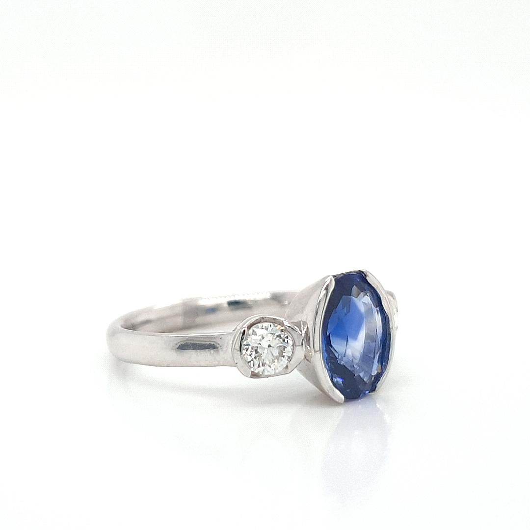 Sapphire & Diamond 18ct White Gold Semi Bezel Set Three Stone Ring