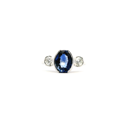 Sapphire & Diamond 18ct White Gold Semi Bezel Set Three Stone Ring