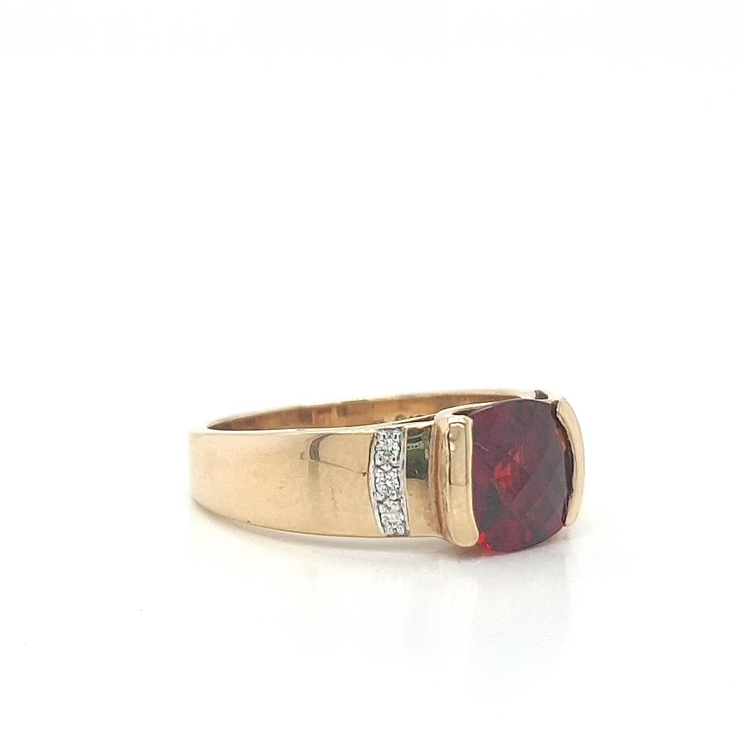 Garnet & Diamond 9k Yellow Gold Semi Bezel Ring