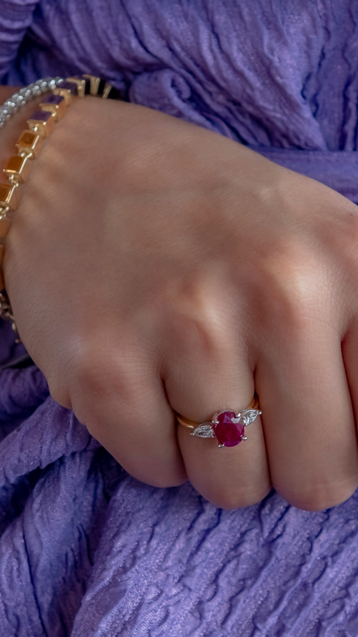 Ruby & Diamond Trilogy Ring in 18ct Yellow & White Gold