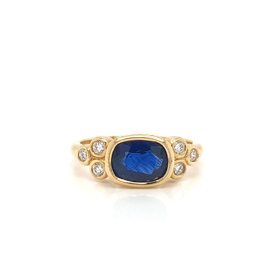 Sapphire & Diamond 18ct Yellow Gold Bezel Set Ring