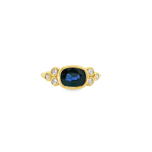 Sapphire & Diamond 18ct Yellow Gold Bezel Set Ring