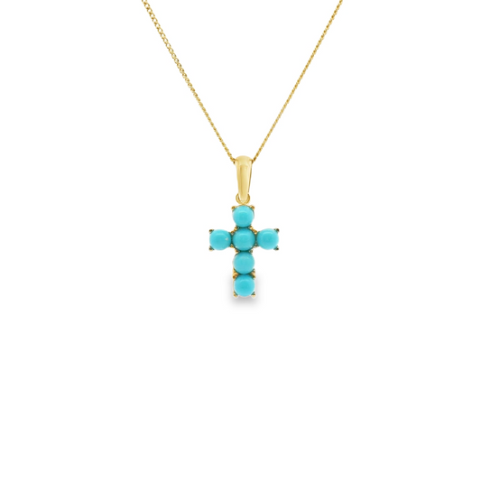 Turquoise 9k Yellow Gold Cross Pendant