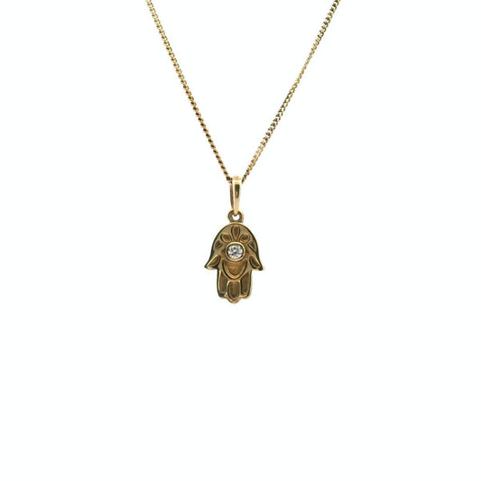 Diamond Pendant - 14ct Yellow Gold and Diamond Hamsa Pendant