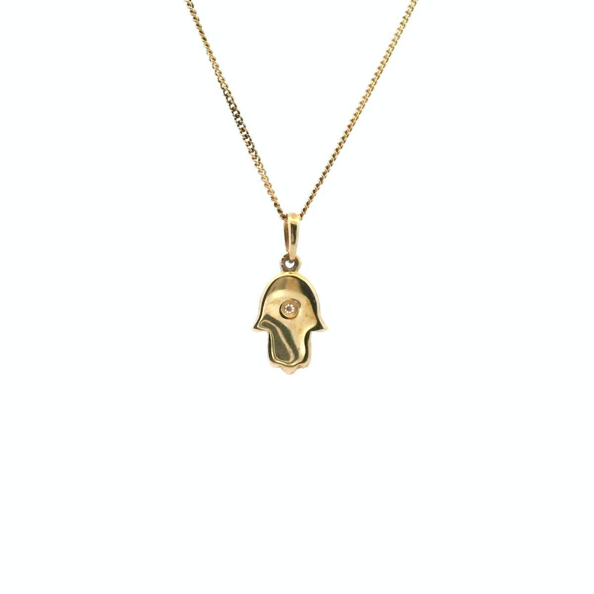 Diamond Pendant - 14ct Yellow Gold and Diamond Hamsa Pendant