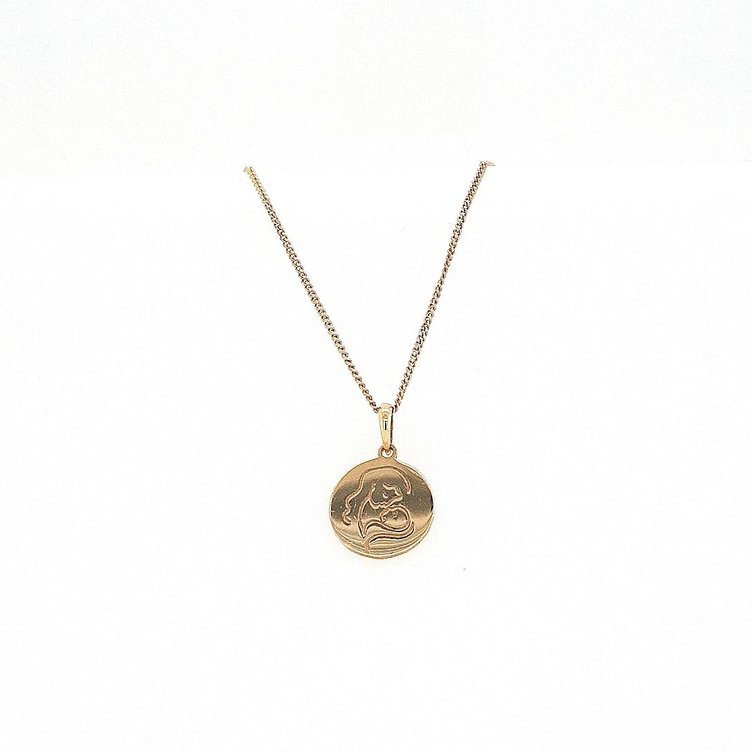 14ct Yellow Gold Disc Mother and Child Engraved Pendant ONLY