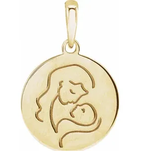 14ct Yellow Gold Disc Mother and Child Engraved Pendant ONLY