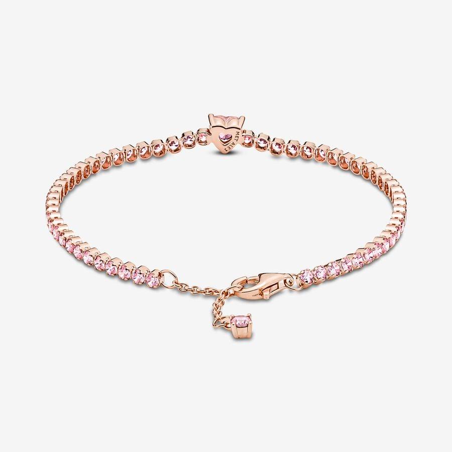 Pandora 14ct Rose Gold Plated Sparkling Heart Tennis Bracelet with Orchid Pink Crystals 580041c01