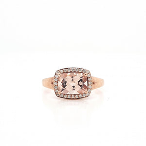 Morganite & Diamond 9k Rose Gold Halo Ring