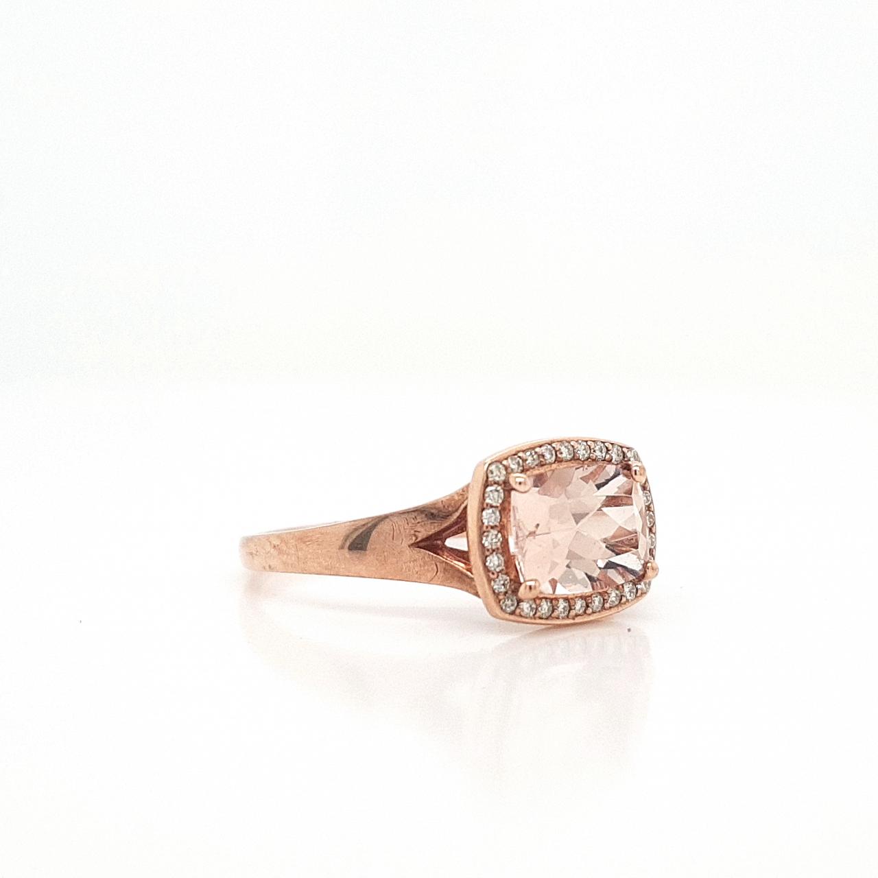 Morganite & Diamond 9k Rose Gold Halo Ring