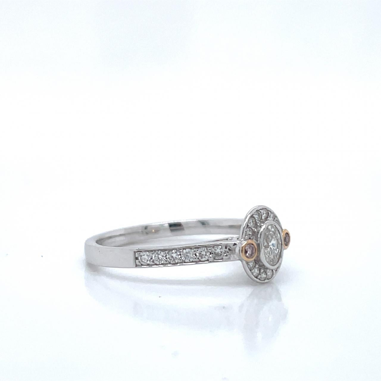 Pink Diamond & White Diamond 18k White & Rose Gold Halo Ring