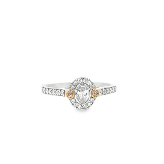 Pink Diamond & White Diamond 18k White & Rose Gold Halo Ring