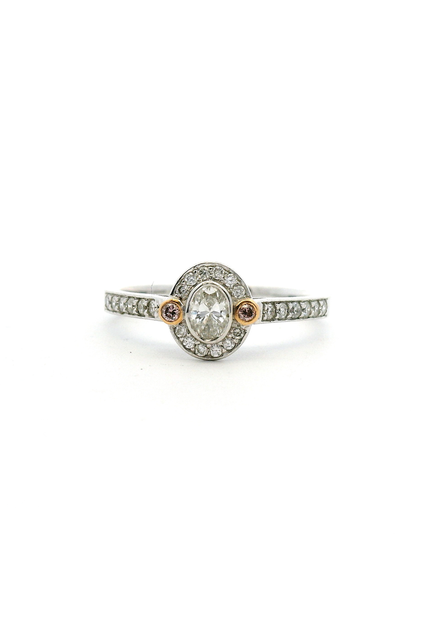 Pink Diamond & White Diamond 18k White & Rose Gold Oval Halo Ring