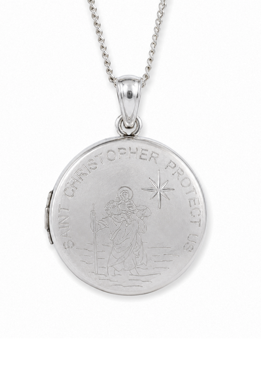 Sterling Silver Saint Christopher Round Locket