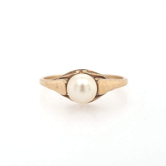 9ct Yellow Gold Round Cream / White Pearl Ring