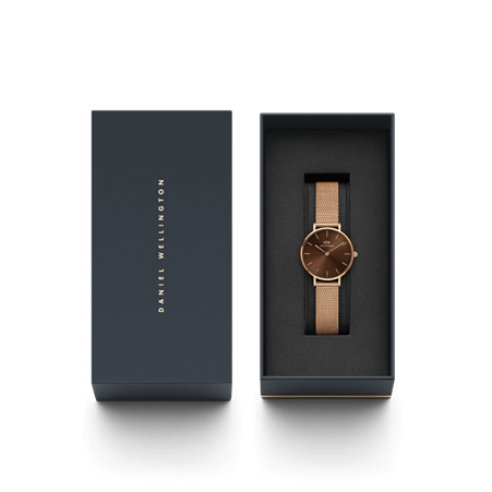 Daniel Wellington 28mm Rose Gold Plated Petite Mesh Strap Watch with Amber Brown  Dial