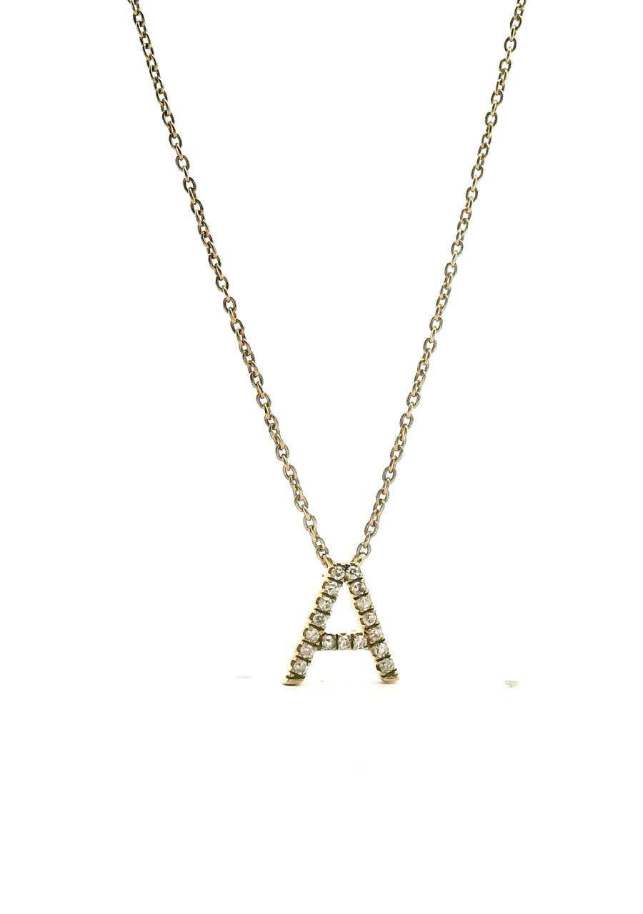 9ct Yellow Gold Round Brilliant Diamond Initial 'A' Diamond Pendant Necklace