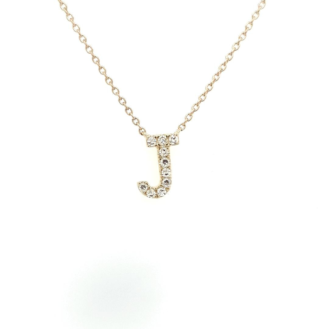 9ct Yellow Gold Initial 'J' Diamond Pendant Necklace