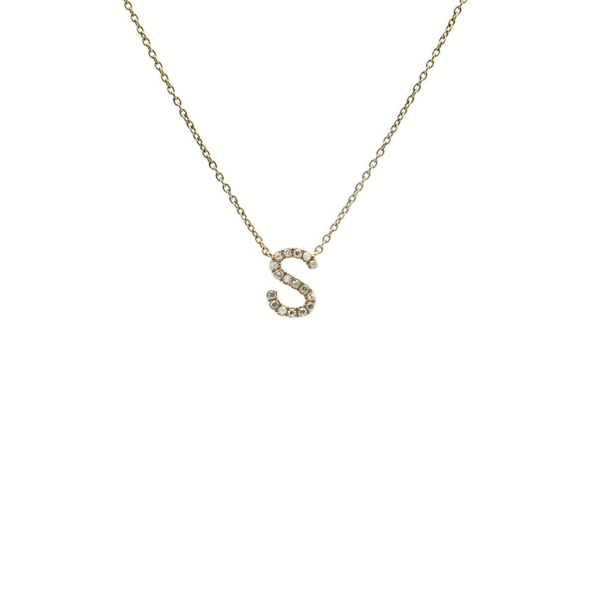 9ct Yellow Gold Initial 'S' Diamond Pendant Necklace