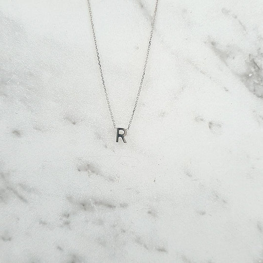 9ct White Gold Initial 'R' Necklace