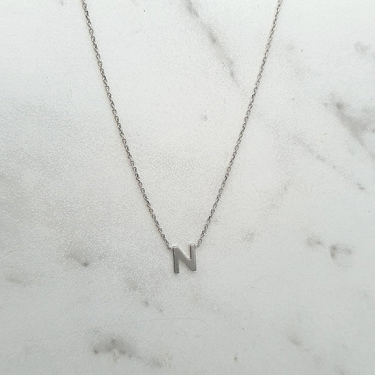 9ct White Gold Initial 'N' Necklace